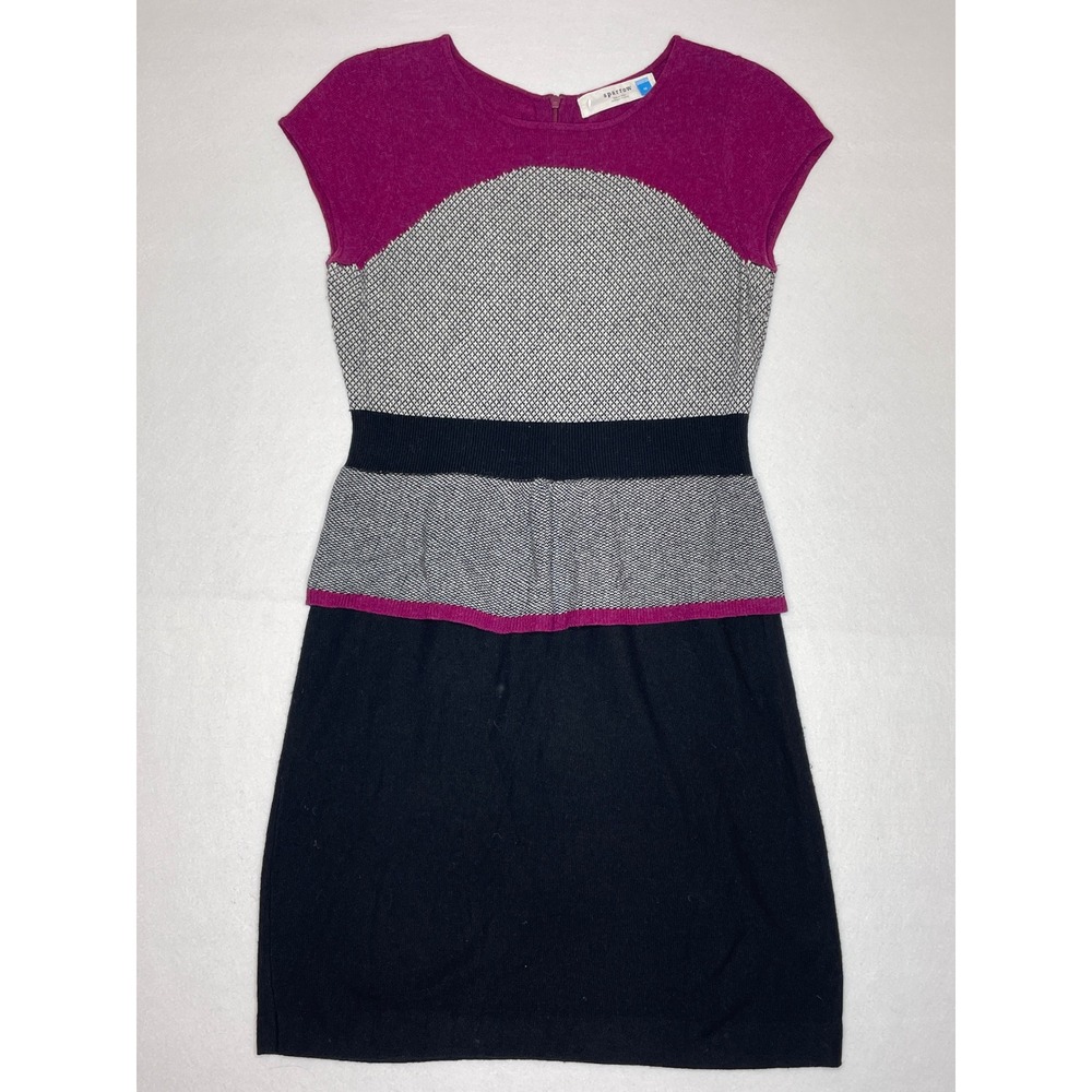 Sparrow Women Wool Sweater Dress Peplum Color block M Magenta Black